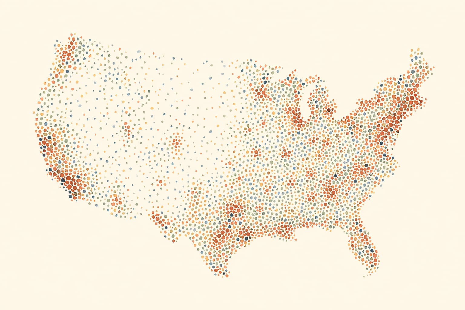 Continental United States suggested by clustered painted dots